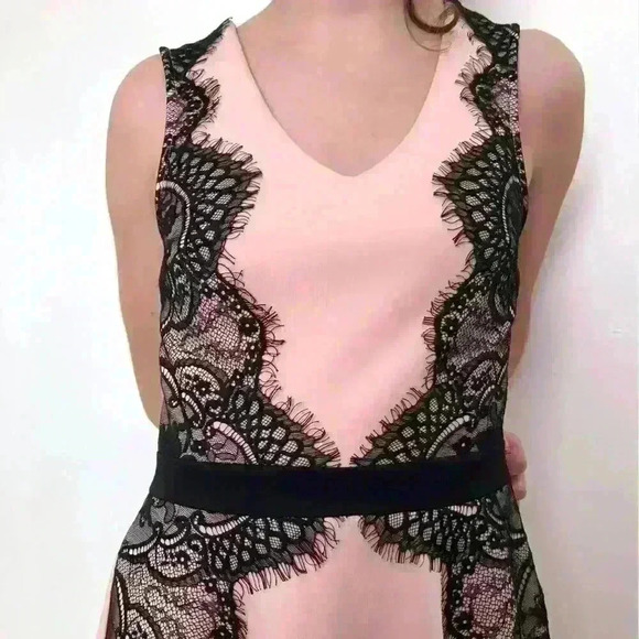Peach Dress  with Black Lace - Picture 1 of 8